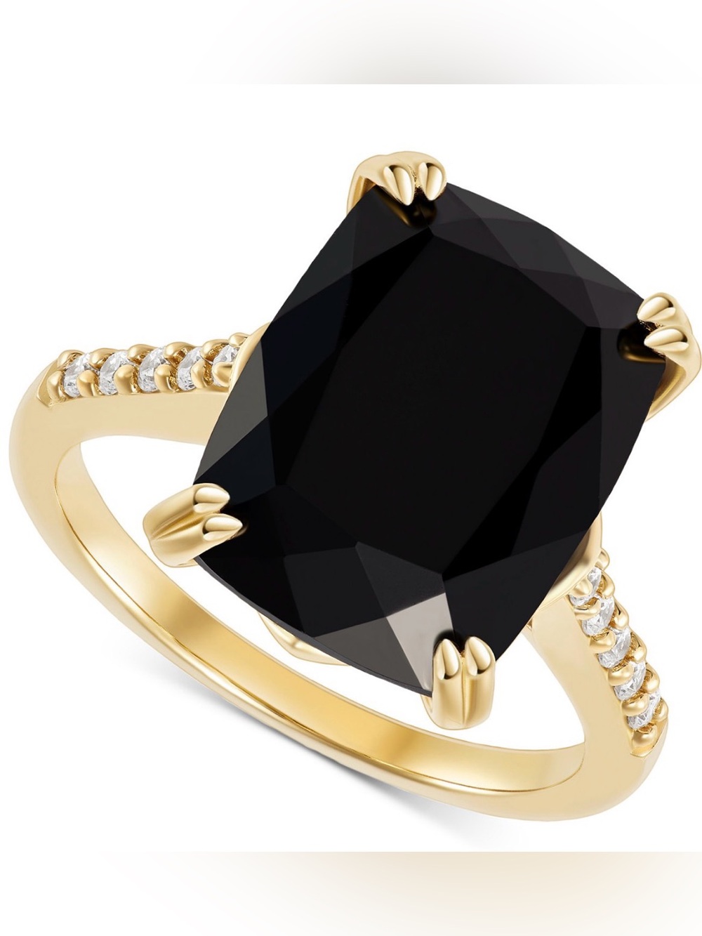 Black Onyx 7.5 CT Statement Ring 14K Gold-Plated 925 Sterling Silver CZ Size 8 💛